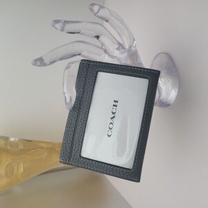COACH-Slim Card Wallet-Grey-Pebbled Leather- 3 slots + front window & pocket NWT